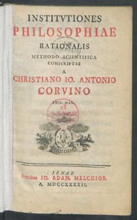 Institvtiones Philosophiae Rationalis Methodo Scientifica Conscriptae