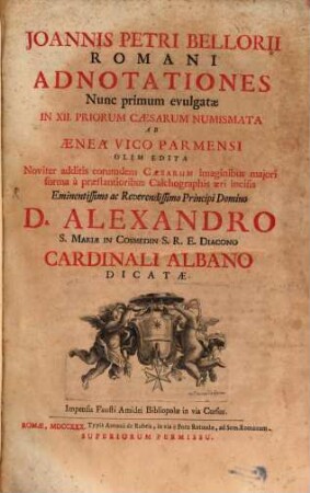 Jo. Pet. Bellorii Rom. adnotationes ... in XII priorum Caesarum numismata