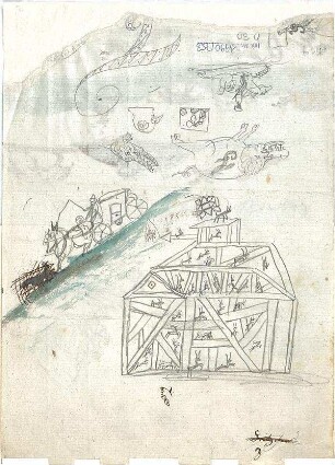 Gärtner, Friedrich von; Frühe Zeichnungen - Jagdszene u. Haus (Studien)