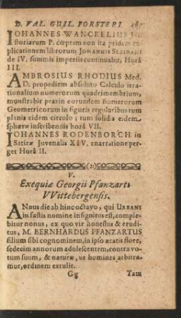 V. Exequiae Georgii Pfanzarti Wittebergensis.