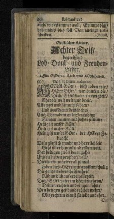 Geistlicher Lieder. Achter Teil/ begreiffend Lob- Dank- und Freuden-Lieder.