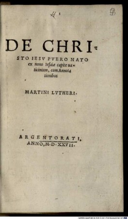 De Christo Jesu Puero nato ex 9. Jesaiae cap. Vaticinium