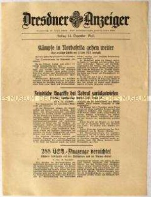 Nachrichtenblatt "Dresdner Anzeiger" u.a. zu Kämpfen in Tobruk und auf den Philippinen