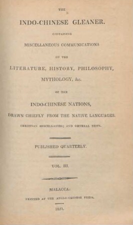 Nr.15/18.1821: The Indo-Chinese gleaner