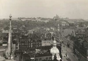 Zwickau, Hauptmarkt mit Gewandhaus und Rathaus, Blick vom Turm der Marienkirche nach Osten