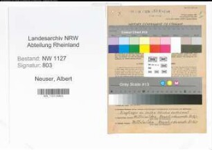 Entnazifizierung Albert Neuser , geb. 02.05.1887 (Schlosser)