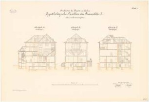 Frauenklinik der Charité, Berlin Gynäkologischer Pavillon, Um- und Erweiterungsbau: Querschnitte 1:100