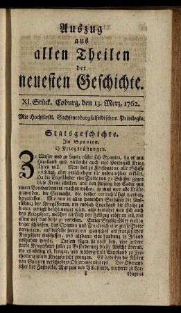 XI. Stück. Coburg, den 13. Merz, 1762.