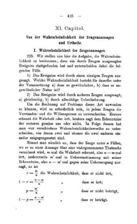 XI. Capitel. Von der Wahrscheinlichkeit der Zeugenaussagen und Urtheile.