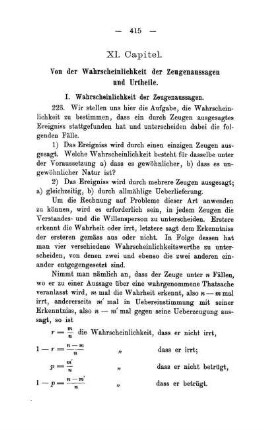 XI. Capitel. Von der Wahrscheinlichkeit der Zeugenaussagen und Urtheile.
