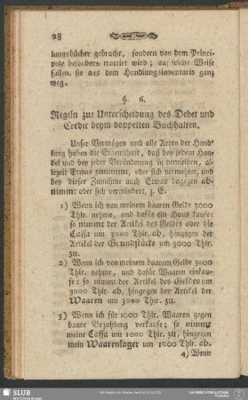 §. 6. Regeln zur Unterscheidung des Debet und Credit beym doppelten Buchhalten
