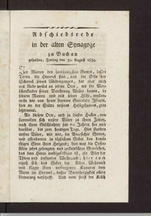 Abschiedsrede in der alten Synagoge