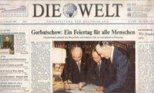Tageszeitung "Die Welt" u.a. über die Feierstunde der Bundesregierung zum 10. Jahrestag des Mauerfalls
