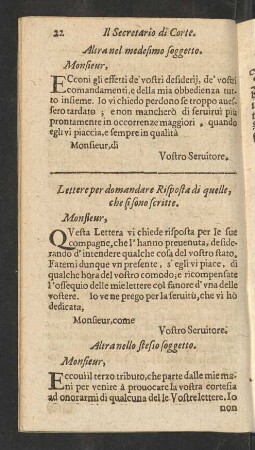 Lettere per domandare Risposta di quelle, che si sono scritte.
