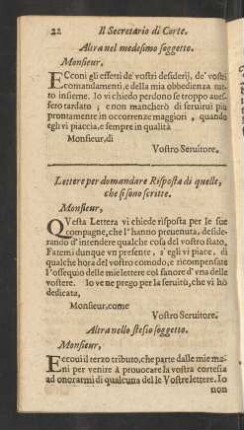 Lettere per domandare Risposta di quelle, che si sono scritte.