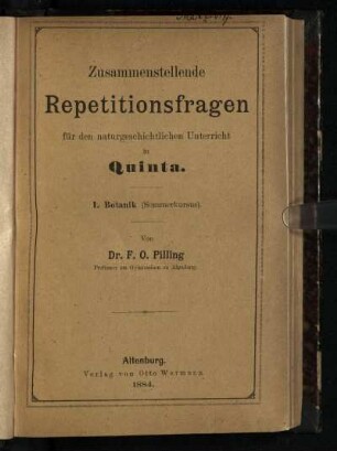 Quinta, 1: Botanik (Sommerkursus)