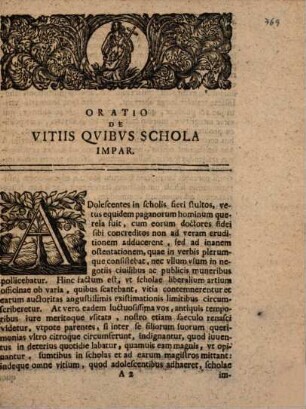Oratio sol. de vitiis, quibus Schola impar.