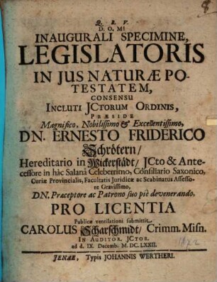 Inaug. specimine legislatoris in ius naturae potestatem