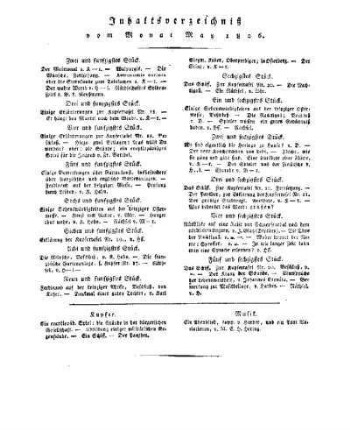 Inhaltsverzeichnis vom Monat May 1806