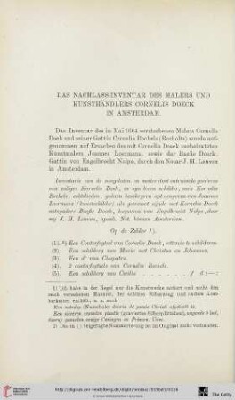 Das Nachlass-Inventar des Malers und Kunsthändlers Cornelis Doeck in Amsterdam