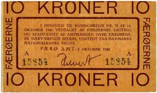 Geldschein, 10 Kroner, 1.10.1940