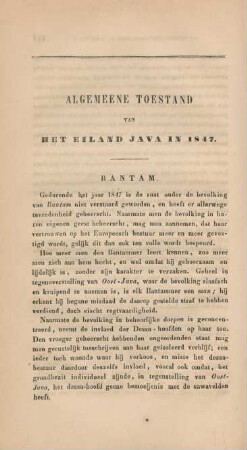 Algemeene toestand van het eiland Java in 1847. Bantam