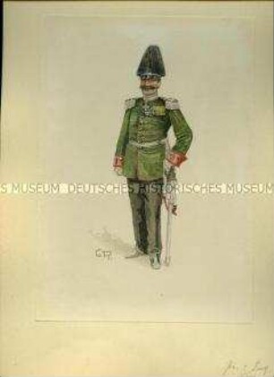 Uniformdarstellung, Offizier des Pionier- und Ingenieur-Korps in Parade, Sachsen, um 1900.