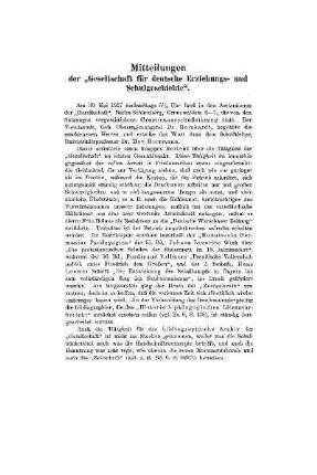 Mitteilungen der Gesellschaft für deutsche Erziehungs- und Schulgeschichte