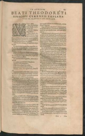 Beati Theodoreti Episcopi Cyrensis Explanatio In Prophetam Abdiam.