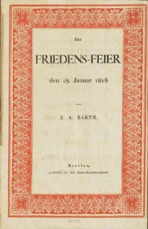 Zur Friedens-Feier den 18. Januar 1816