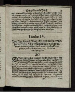 Titulus IV. Von Ihrer Kön. Maj. Respect