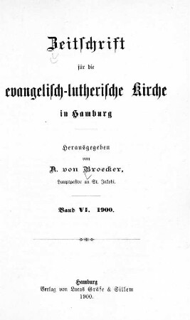 6.1900: Zeitschrift für die Evangelisch-Lutherische Kirche in Hamburg