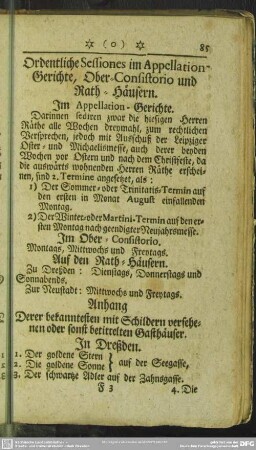 Ordentliche Sessiones im Appellation-Gerichte, Ober-Consistorio und Rath-Häusern