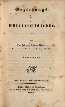 Erziehungs- und Unterrichtslehre, 1. Erziehungslehre