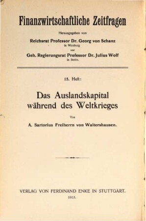 Das Auslandskapital während des Weltkrieges