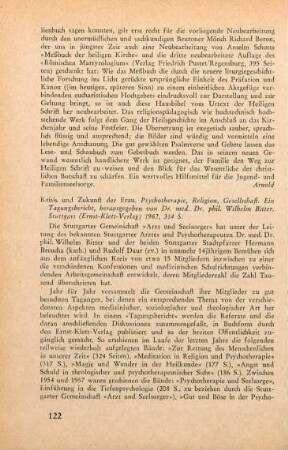 122-123 [Rezension] Krisis und Zukunft der Frau