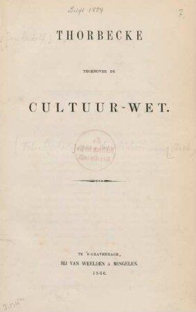 Thorbecke tegenover de cultuur-wet