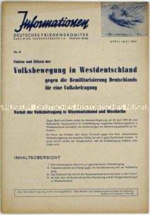 Mitteilungsblatt des Deutschen Friedenskomitees zur Volksbewegung gegen die Remilitarisierung der Bundesrepublik