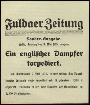 Erste Ausgabe vom Samstag, den 08. Mai 1915.