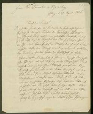 Brief von Christian Ferdinand Hochstetter an August Emanuel Fürnrohr