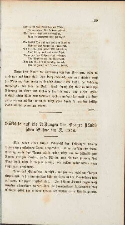 Rükblicke auf die Leistungen der Prager ständischen Bühne im J. 1826.