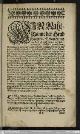 Wir Rahtmanne der Stadt Bresslaw