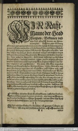 Wir Rahtmanne der Stadt Bresslaw