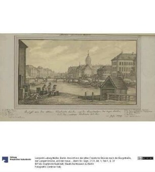 Berlin. Ansicht von der alten Friedrichs Brücke nach der Burgstraße, der Langen brücke, und der neuen Friedrichs Brücke. im Jahr 1799.