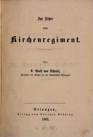 Zur Lehre vom Kirchenregiment
