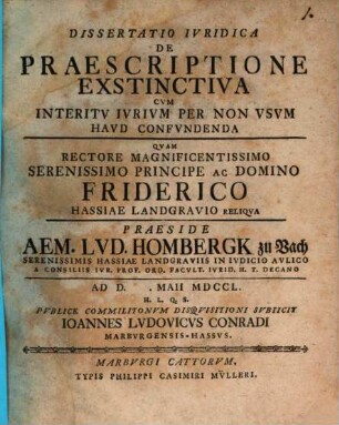 Dissertatio iuridica de praescriptione exstinctiva cum interitu iurium per non usum haud confundenda