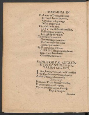 Sanctorum Angelorum Cantio In Natalem Christi.