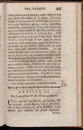 Article III. Des Compositions & des Actions publiques.