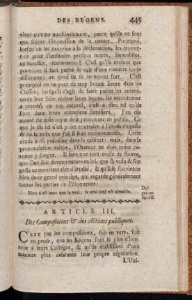 Article III. Des Compositions & des Actions publiques.