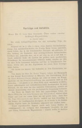 Über seine zweite Schingú-Expedition. : (6. Oktober 1888.)